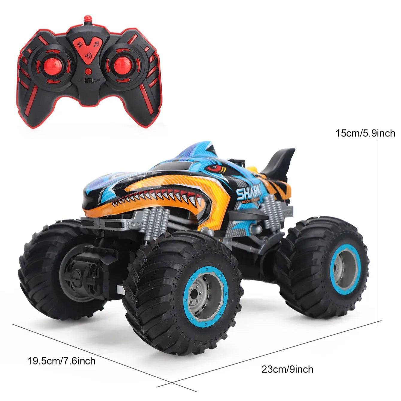 Monster Truck télécommandé Shark Bleue 1:16 – RC Tout-Terrain 4x4 avec batterie rechargeable