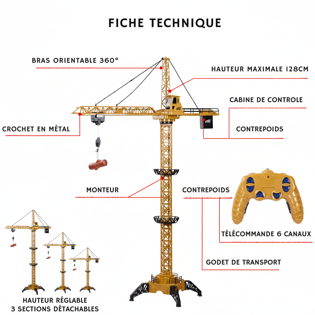 Grue télécommandée 128 cm avec rotation 680°