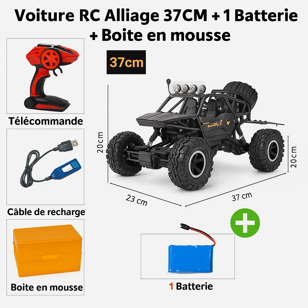 Voiture Monster Truck Télécommandé Haute Vitesse 1:12 – 25 km/h, Tout-Terrain, LED, Suspension Antichoc