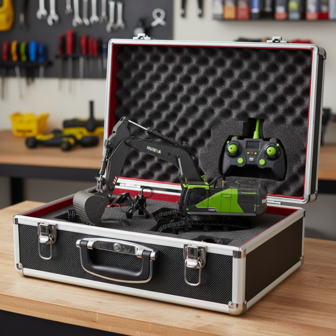 Pelleteuse Télécommandée Huina 593 1:14 – Excavatrice RC Métal avec accessoires interchangeables