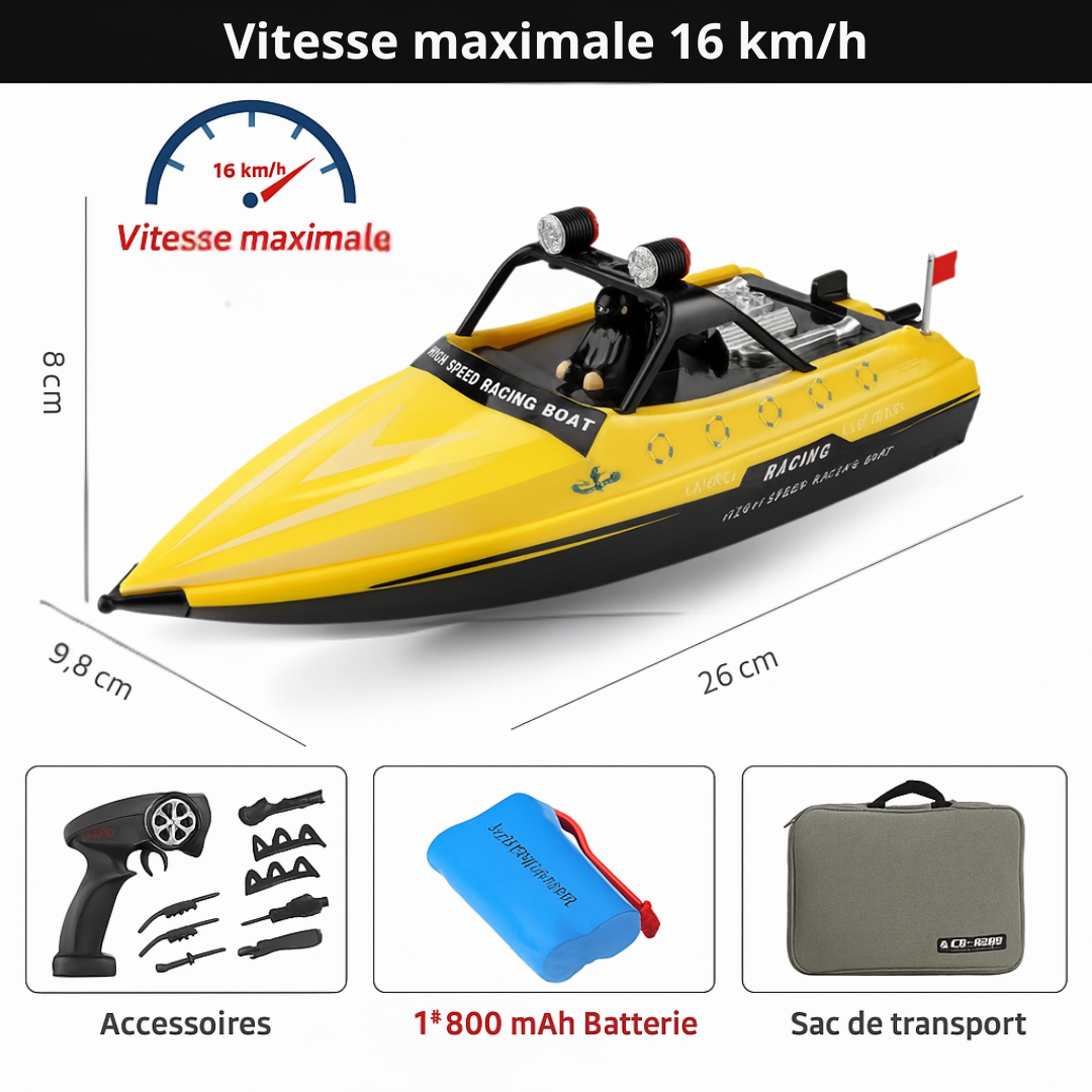 Bateau Télécommandé Électrique Jaune Haute Vitesse 2.4G Étanche - 16 km/h
