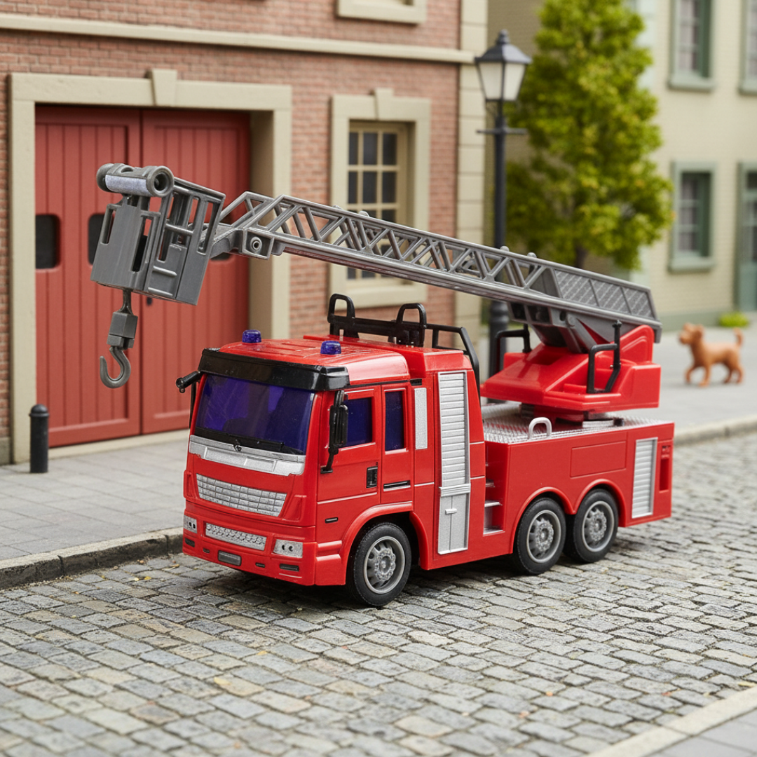 Camion de Pompier Télécommandé RC 1:32 – Jouet Électrique avec Échelle et Lumières