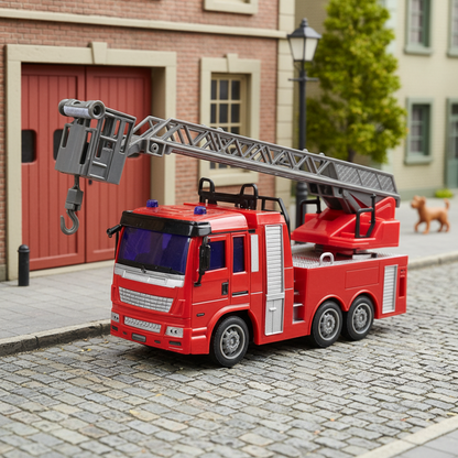 Camion de Pompier Télécommandé RC 1:32 – Jouet Électrique avec Échelle et Lumières