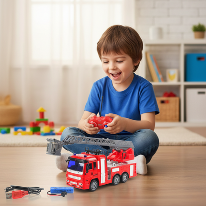 Camion de Pompier Télécommandé RC 1:32 – Jouet Électrique avec Échelle et Lumières