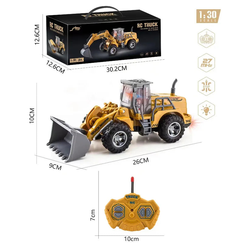 Pelleteuse Télécommandée RC 1:30 – Bulldozer 6CH 4x4 avec LED réalistes