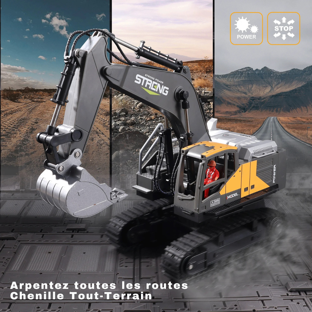 Pelleteuse Télécommandée ZWN 1:16 – Excavatrice RC 16 Canaux avec Lumières, Sons et Effets Réalistes