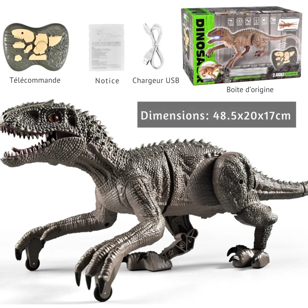 Dinosaure Télécommandé Carnivore RC Gris – Jouet Interactif avec Télécommande