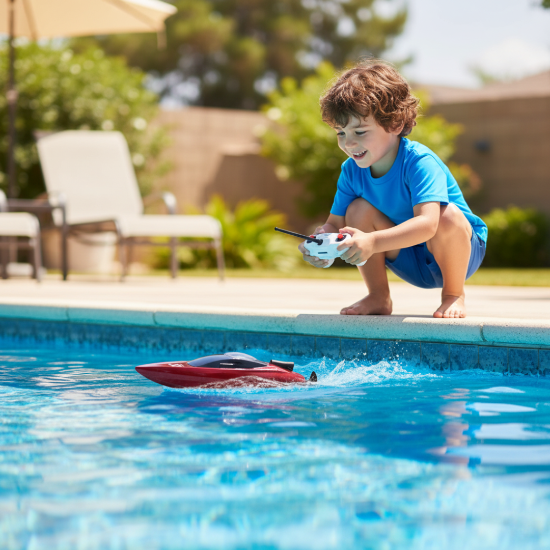 Mini Bateau Télécommandé Rouge avec LED – Haute Vitesse 5 km/h | Jouet Été Piscine Enfant