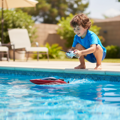 Mini Bateau Télécommandé Rouge avec LED – Haute Vitesse 5 km/h | Jouet Été Piscine Enfant
