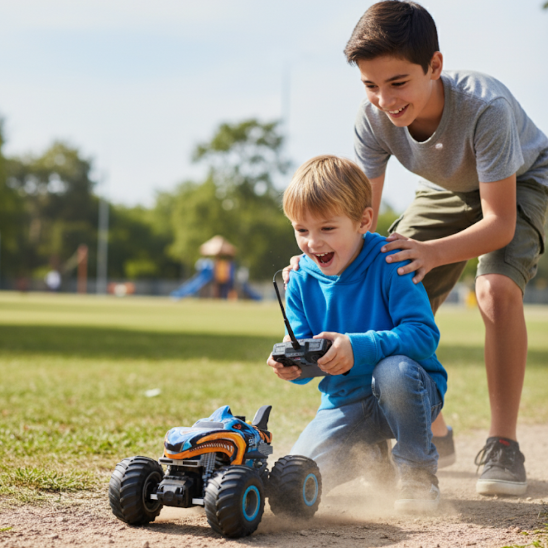 Monster Truck télécommandé Shark Bleue 1:16 – RC Tout-Terrain 4x4 avec batterie rechargeable