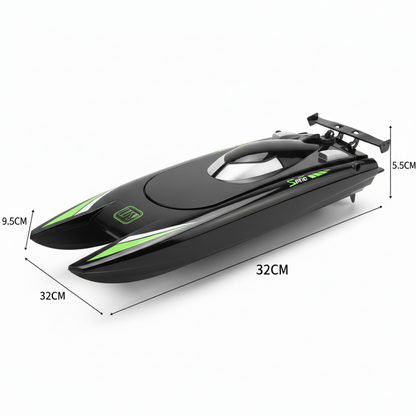 Bateau Télécommandé de Course Noir RC Haute Vitesse – Double Moteur, Étanche & Ultra Puissant