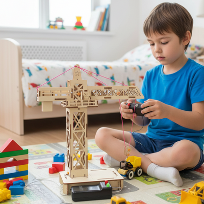 Grue Télécommandée en Bois – Jouet de Construction Éducatif CE