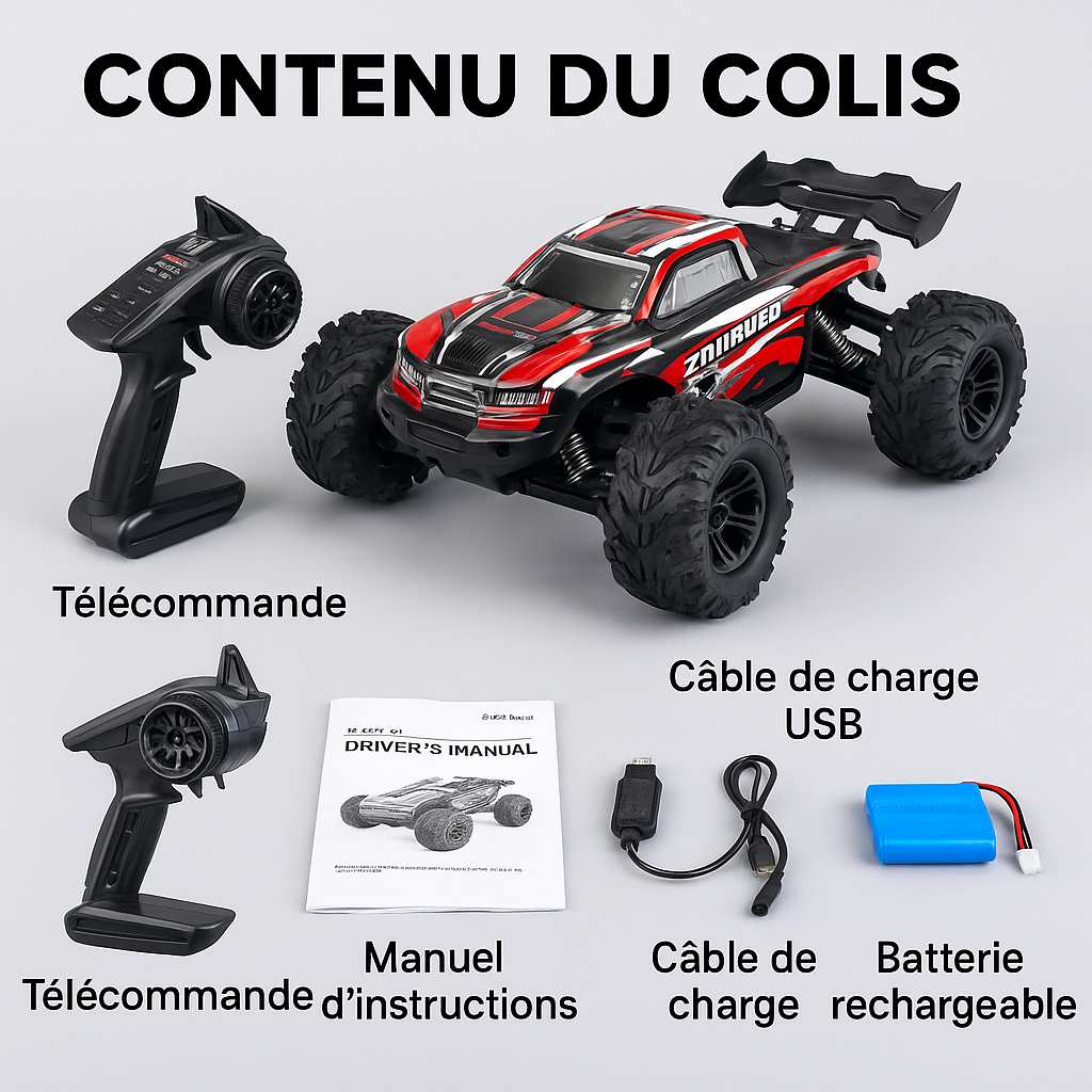 Voiture télécommandée 1:16 – Monster Truck 4WD 50 km/h, RC haute vitesse tout-terrain pour enfants et adultes