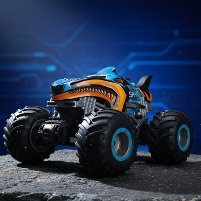 Monster Truck télécommandé Shark Bleue 1:16 – RC Tout-Terrain 4x4 avec batterie rechargeable
