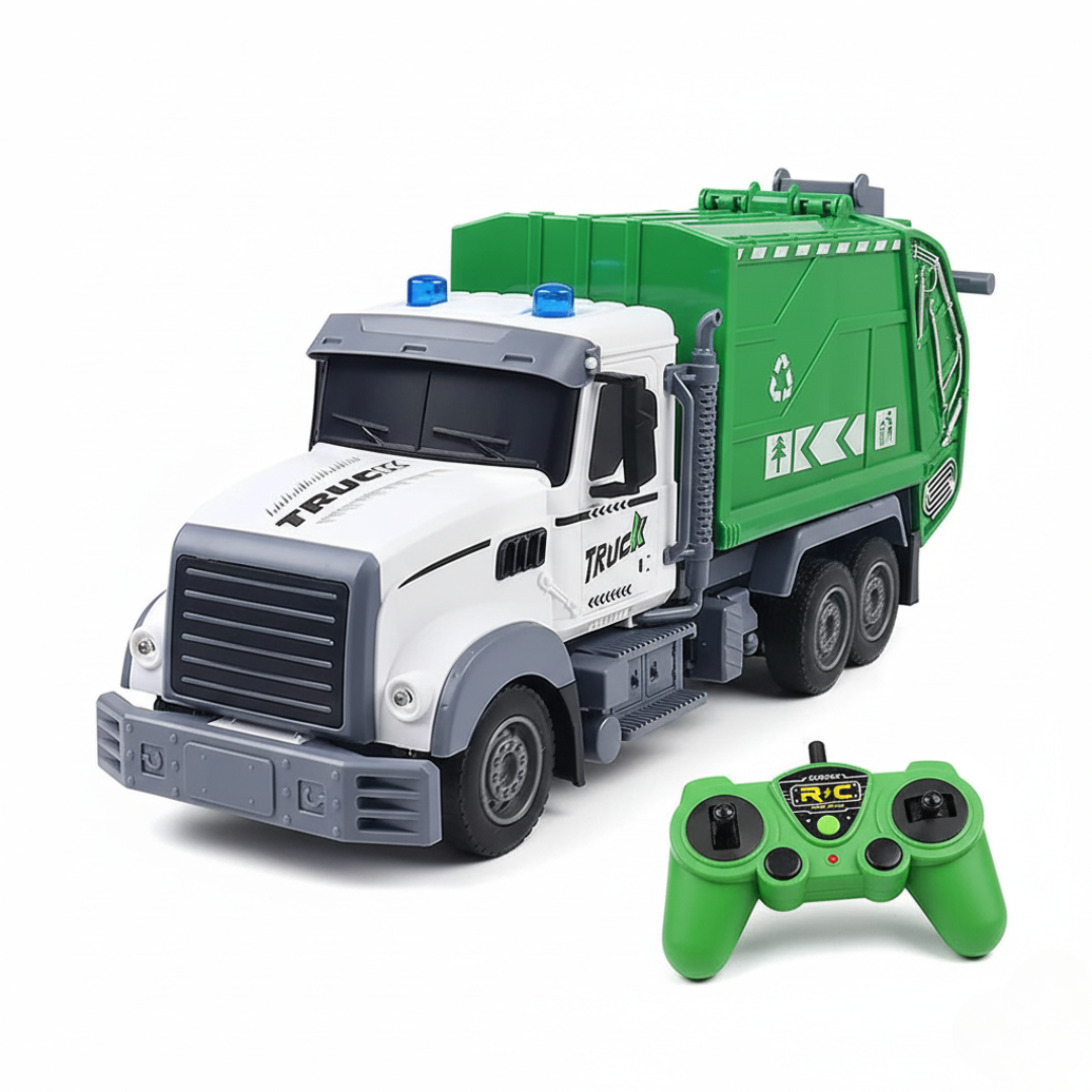 Camion d’Assainissement Télécommandé avec Lumières et Sons – Véhicule RC 6 Canaux pour Enfants – Jouet Camion Benne Électrique 1:20