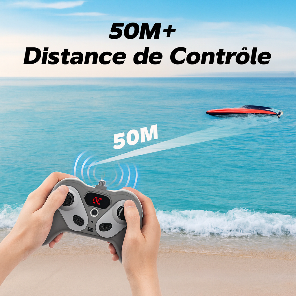 Bateau Télécommandé RC 2.4GHz – Jouet haute vitesse pour enfants | Modèle étanche et puissant pour piscine et extérieur