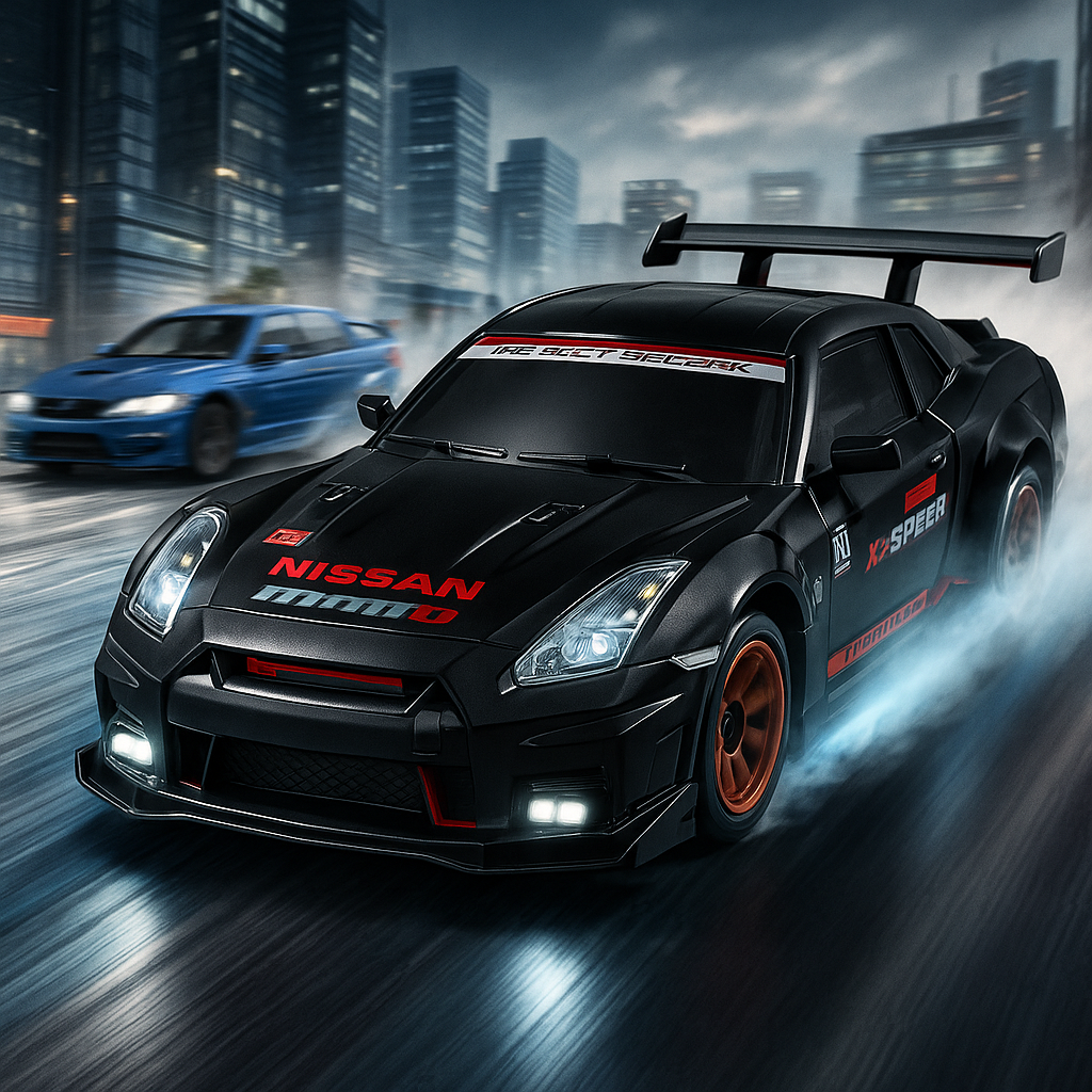 Voiture télécommandée Drift Mustang 1:24 – 4WD, LED, Haute Vitesse RC avec pneus remplaçables