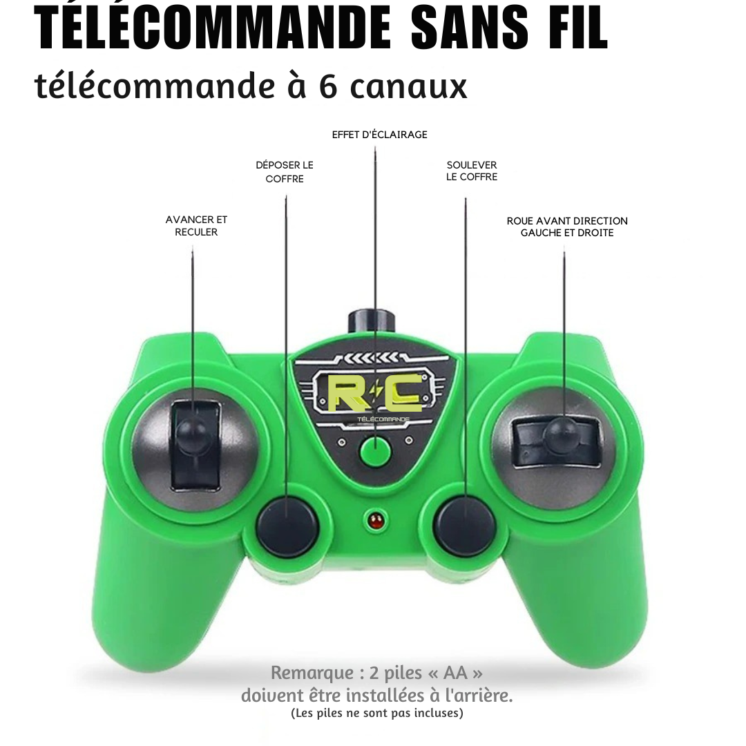 Camion d’Assainissement Télécommandé avec Lumières et Sons – Véhicule RC 6 Canaux pour Enfants – Jouet Camion Benne Électrique 1:20