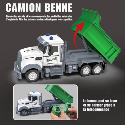 Camion d’Assainissement Télécommandé avec Lumières et Sons – Véhicule RC 6 Canaux pour Enfants – Jouet Camion Benne Électrique 1:20
