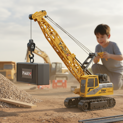 Grue Télécommandée RC 9 Canaux – Jouet de Chantier Réaliste avec Sons et Lumières pour Enfants