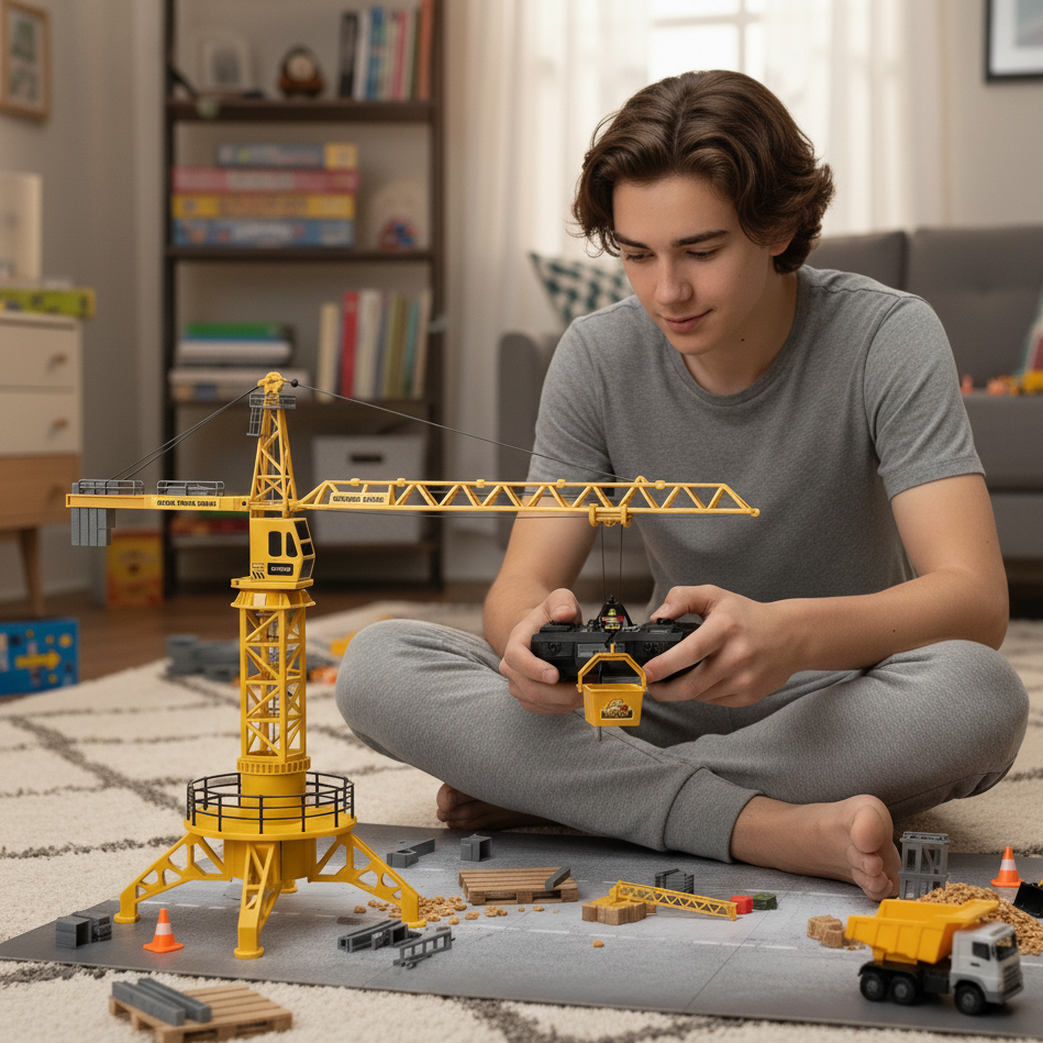 Grue Télécommandée Tour | Jouet Grue de Chantier 360° avec Lumière et Son
