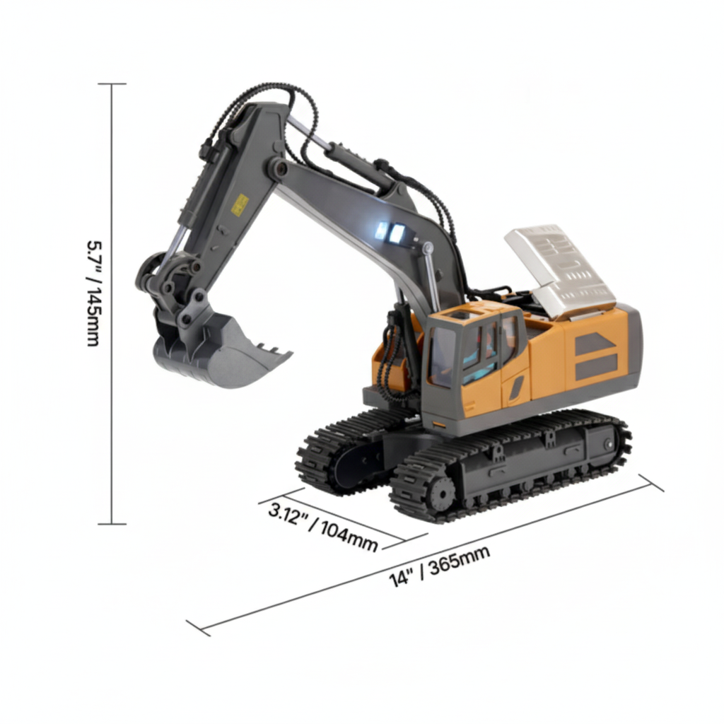 Pelleteuse Télécommandée RC 1:20 – Excavatrice 11 canaux avec batterie rechargeable