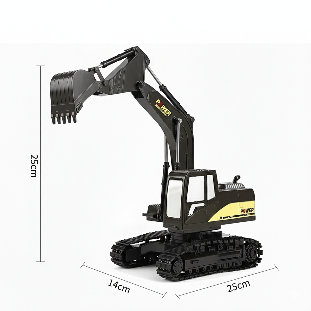 Pelleteuse Télécommandée RC 1:20 – Excavatrice 6 canaux noire avec batterie rechargeable