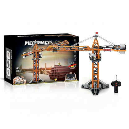 Grue télécommandée réaliste à construire : rotation, levage, contrôle double mode. Jouet éducatif 1288 pièces en ABS.