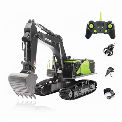 Pelleteuse Télécommandée Huina 593 1:14 – Excavatrice RC Métal avec accessoires interchangeables