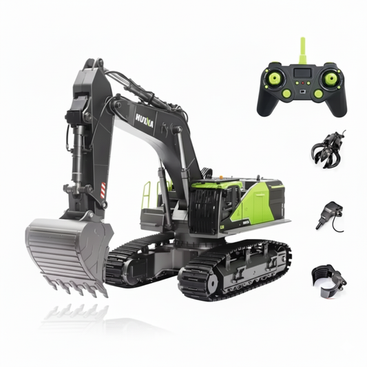 Pelleteuse Télécommandée Huina 593 1:14 – Excavatrice RC Métal avec accessoires interchangeables