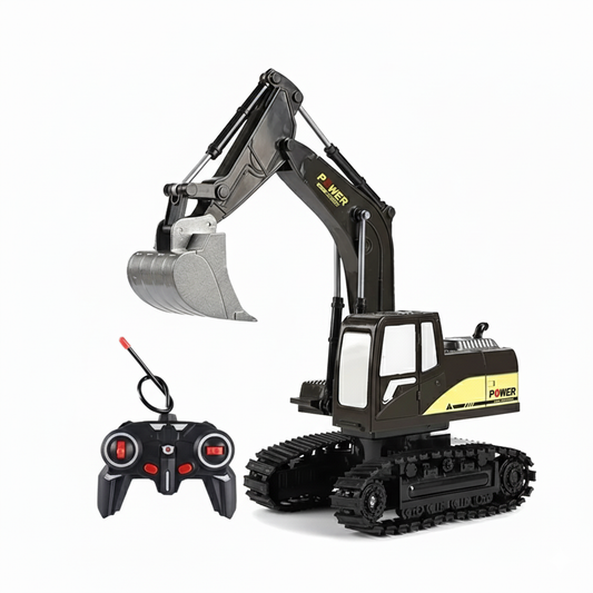 Pelleteuse Télécommandée RC 1:20 – Excavatrice 6 canaux noire avec batterie rechargeable