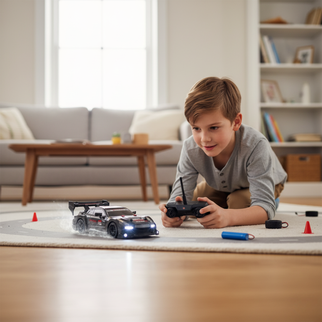 Voiture télécommandée Drift Mustang 1:24 – 4WD, LED, Haute Vitesse RC avec pneus remplaçables