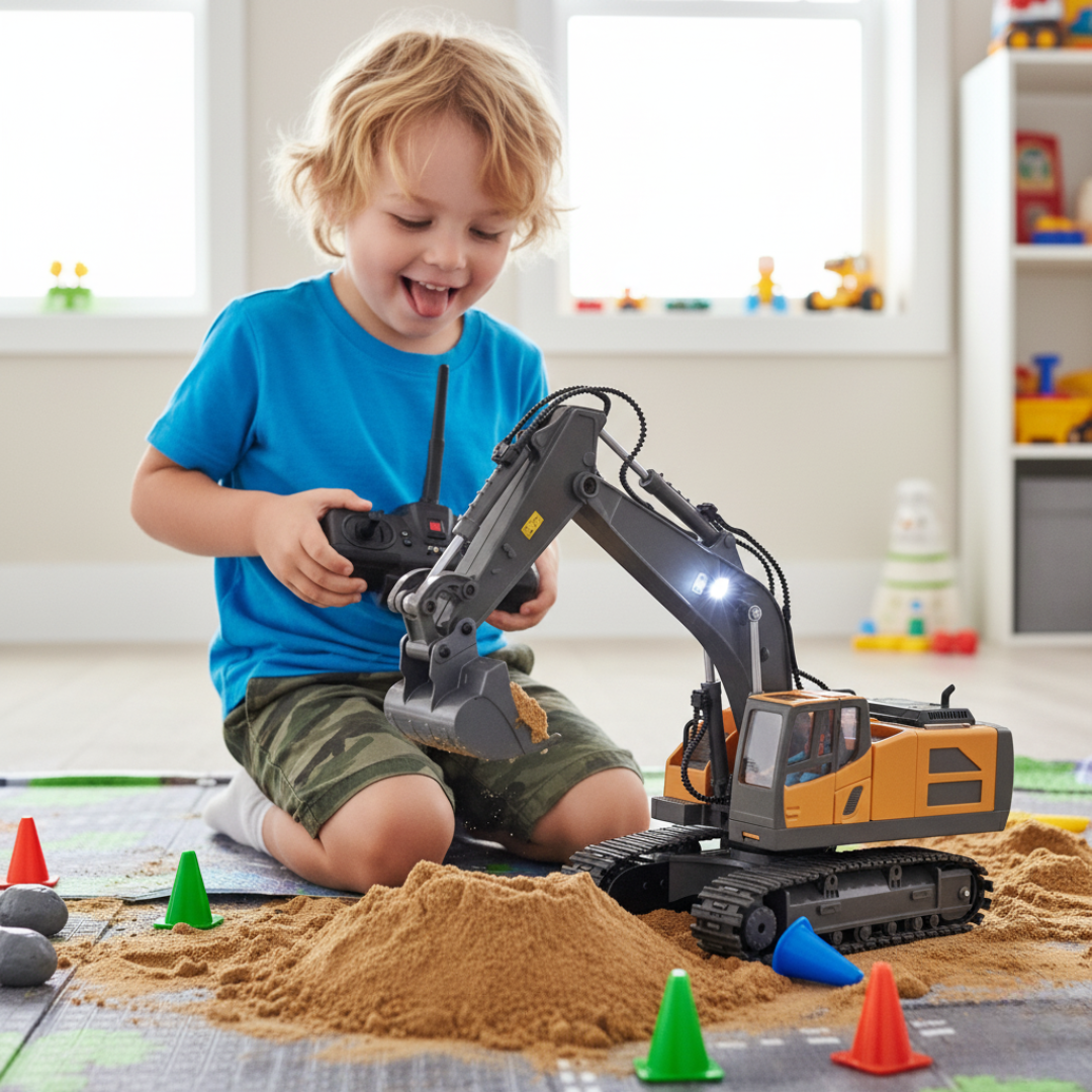 Pelleteuse Télécommandée RC 1:20 – Excavatrice 11 canaux avec batterie rechargeable