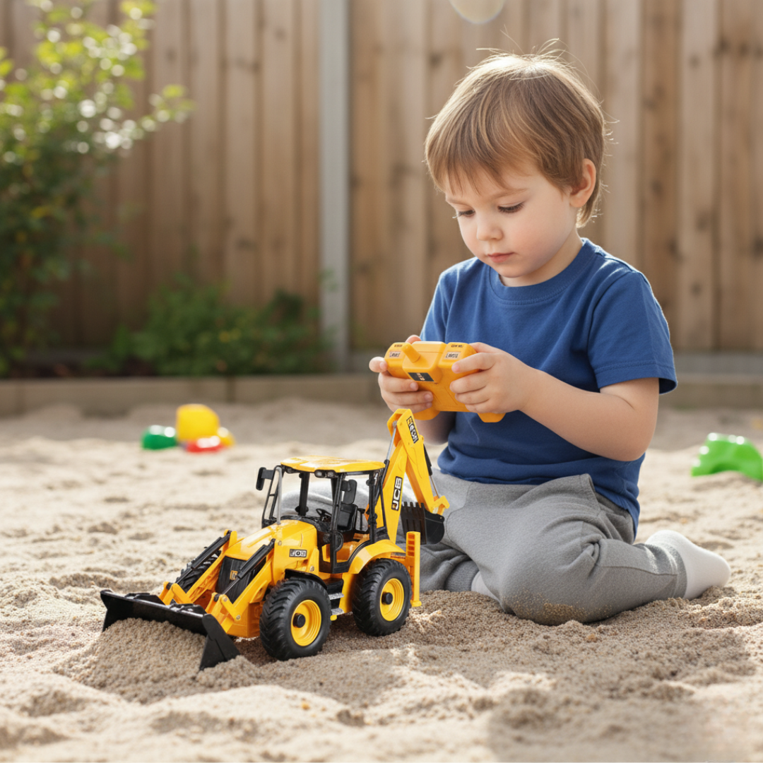 Pelleteuse Télécommandée JCB RC 1:20 – Tractopelle Double E avec sons, lumières et double fonction