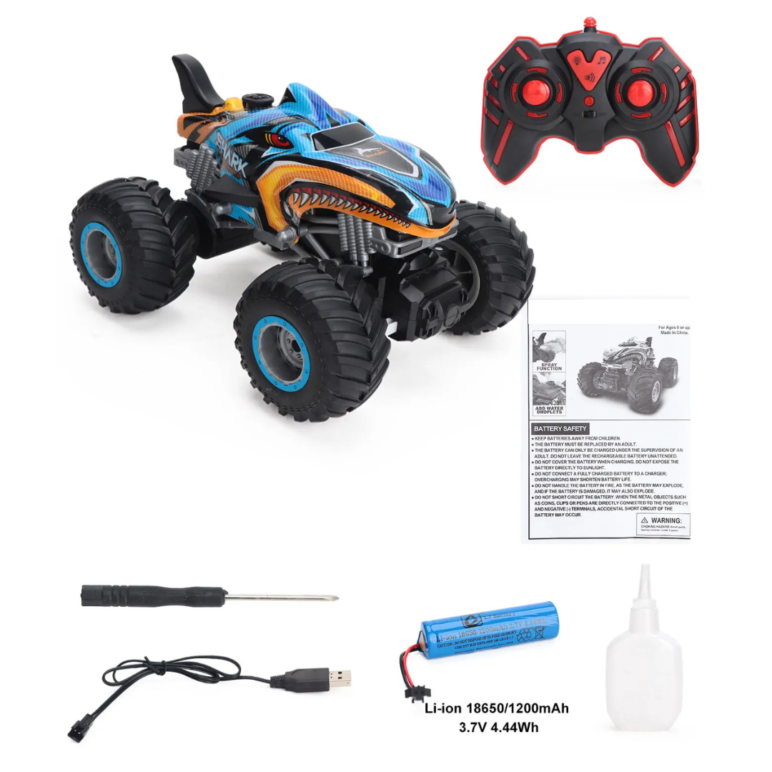 Monster Truck télécommandé Shark Bleue 1:16 – RC Tout-Terrain 4x4 avec batterie rechargeable