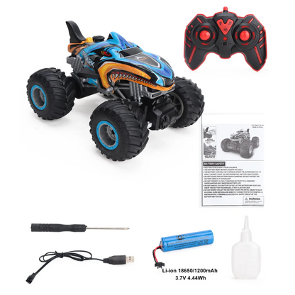 Monster Truck télécommandé Shark Bleue 1:16 – RC Tout-Terrain 4x4 avec batterie rechargeable