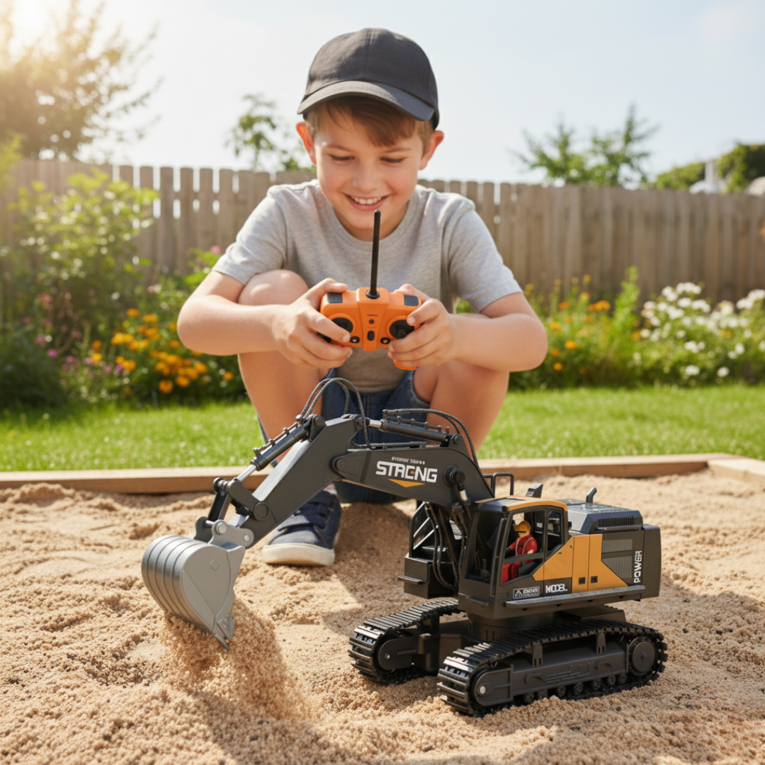 Pelleteuse Télécommandée ZWN 1:16 – Excavatrice RC 16 Canaux avec Lumières, Sons et Effets Réalistes
