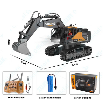 Pelleteuse Télécommandée ZWN 1:16 – Excavatrice RC 16 Canaux avec Lumières, Sons et Effets Réalistes