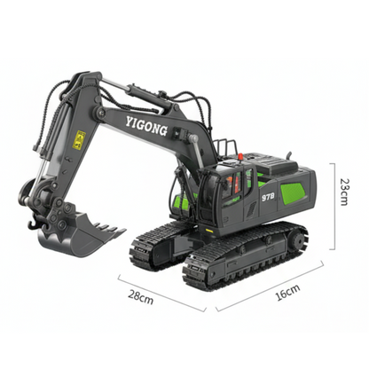 Pelleteuse Télécommandée RC 1:20 – Excavatrice 10 canaux en métal avec batterie longue durée Verte