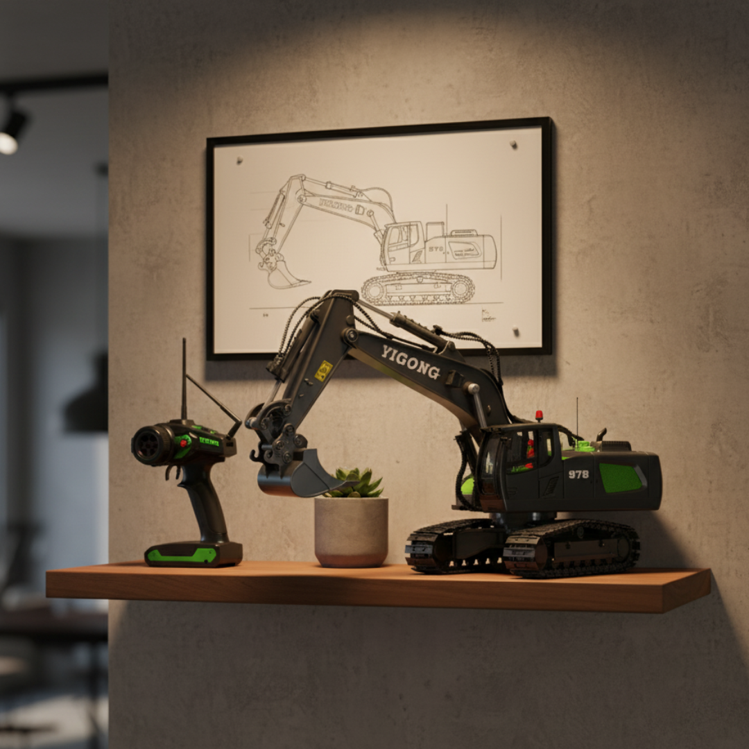 Pelleteuse Télécommandée RC 1:20 – Excavatrice 10 canaux en métal avec batterie longue durée Verte