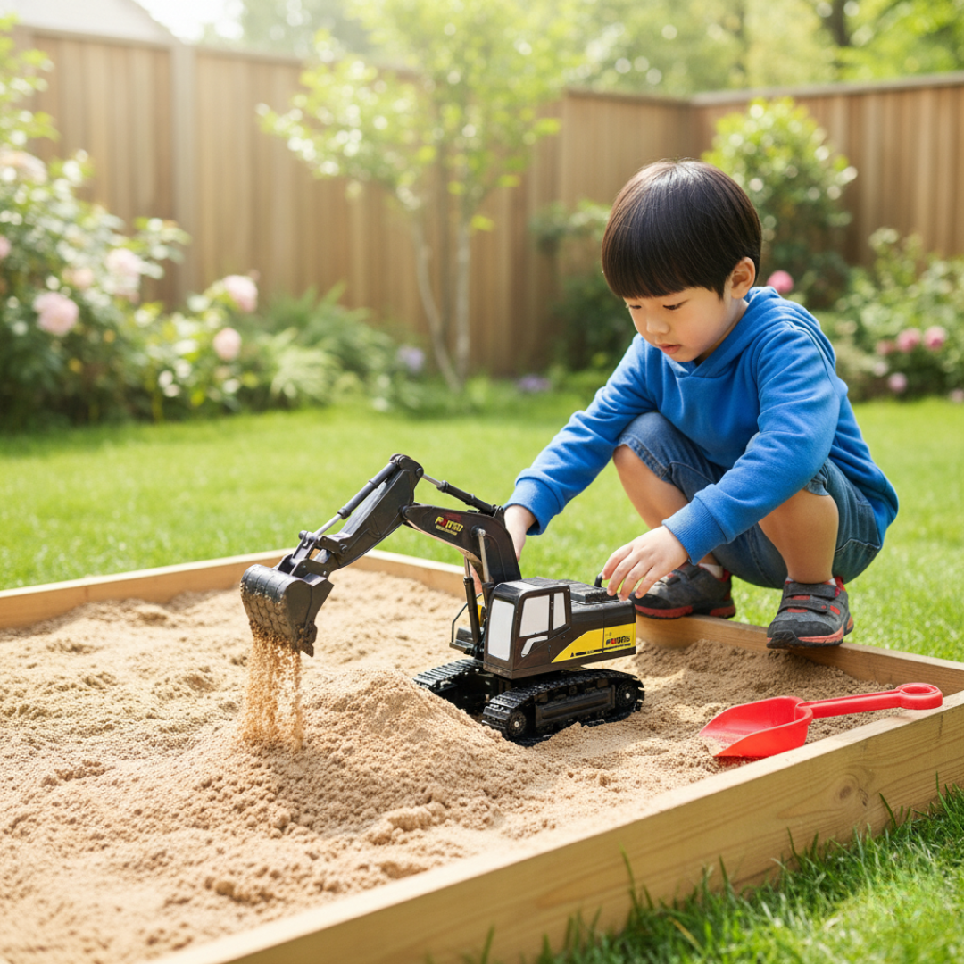 Pelleteuse Télécommandée RC 1:20 – Excavatrice 6 canaux noire avec batterie rechargeable