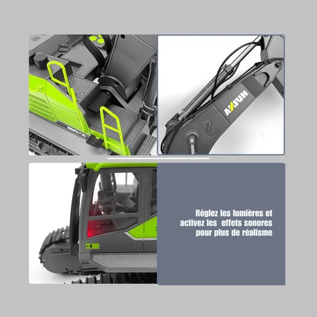 Pelleteuse Télécommandée Huina 593 1:14 – Excavatrice RC Métal avec accessoires interchangeables