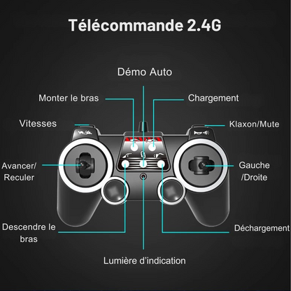Pelleteuse Télécommandée Double E E594 1:14 – Chargeur RC réaliste avec lumières et sons