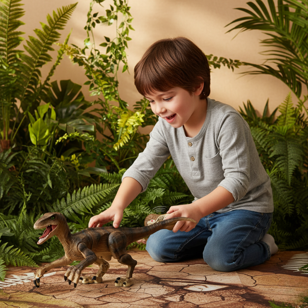 Dinosaure Télécommandé RC DZQ Marron – Jouet Interactif avec Sons et Mouvements Réalistes