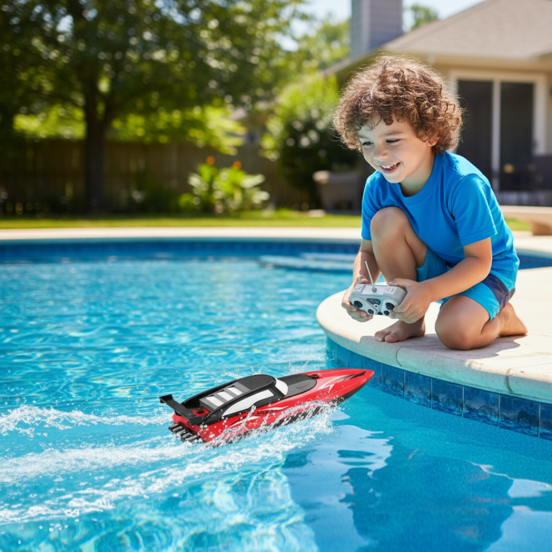 Bateau Télécommandé RC 2.4GHz – Jouet haute vitesse pour enfants | Modèle étanche et puissant pour piscine et extérieur