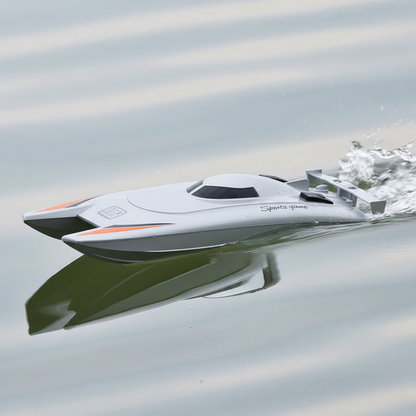 Bateau Télécommandé de Course RC Haute Vitesse Gris – Double Moteur, Étanche & Ultra Puissant