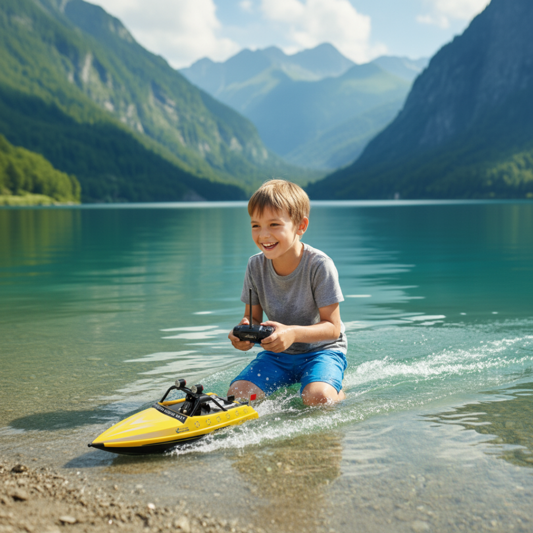 Bateau Télécommandé Électrique Jaune Haute Vitesse 2.4G Étanche - 16 km/h