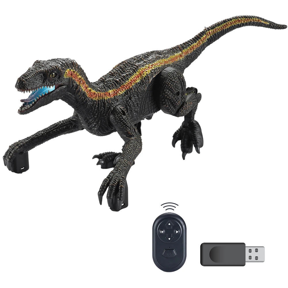 Dinosaure Télécommandé Velociraptor Noir avec Lumières et Sons – Jouet RC Réaliste pour Enfants