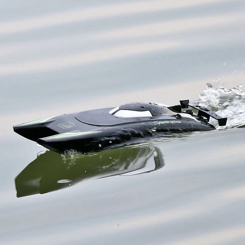 Bateau Télécommandé de Course Noir RC Haute Vitesse – Double Moteur, Étanche & Ultra Puissant